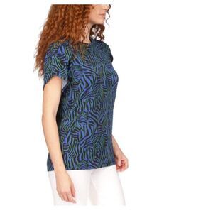 MICHAEL MICHAEL KORS Womens Blue Printed Petal Sleeve Round Neck